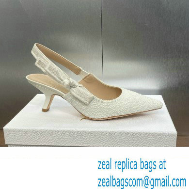 Dior heel 6.5CM J'Adior Slingback Pump IN Embroidered Cotton and White Resin Pearls 2024
