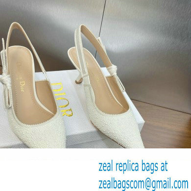 Dior heel 6.5CM J'Adior Slingback Pump IN Embroidered Cotton and White Resin Pearls 2024
