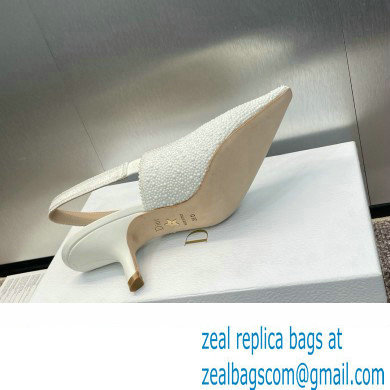 Dior heel 6.5CM J'Adior Slingback Pump IN Embroidered Cotton and White Resin Pearls 2024