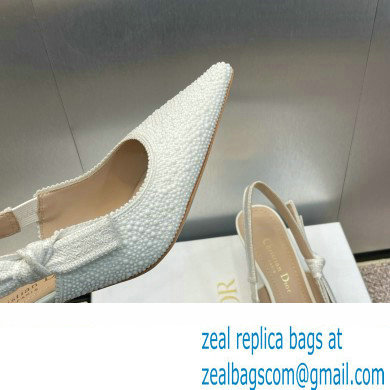 Dior heel 6.5CM J'Adior Slingback Pump IN Embroidered Cotton and White Resin Pearls 2024