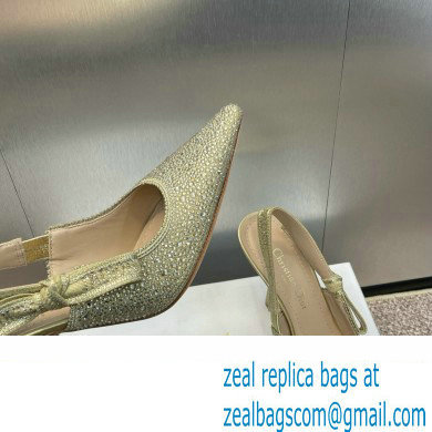 Dior heel 9.5CM J'Adior Slingback Pump IN Cotton Embroidered with Gold-Tone Metallic Thread and Strass 2024