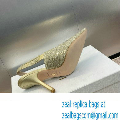 Dior heel 9.5CM J'Adior Slingback Pump IN Cotton Embroidered with Gold-Tone Metallic Thread and Strass 2024