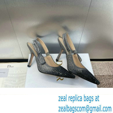 Dior heel 9.5CM J'Adior Slingback Pump IN Cotton Embroidered with Metallic Thread and Gradient Black and Gold-Tone Strass 2024