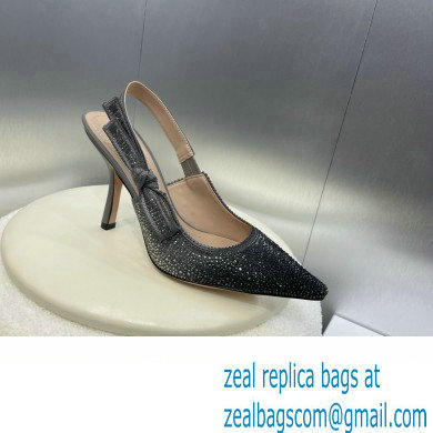 Dior heel 9.5CM J'Adior Slingback Pump IN Cotton Embroidered with Metallic Thread and Gradient Black and Gold-Tone Strass 2024