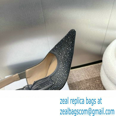 Dior heel 9.5CM J'Adior Slingback Pump IN Cotton Embroidered with Metallic Thread and Gradient Black and Gold-Tone Strass 2024