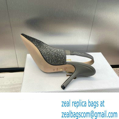 Dior heel 9.5CM J'Adior Slingback Pump IN Cotton Embroidered with Metallic Thread and Gradient Black and Gold-Tone Strass 2024