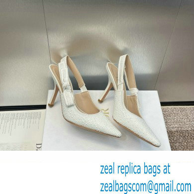 Dior heel 9.5CM J'Adior Slingback Pump IN Embroidered Cotton and White Resin Pearls 2024