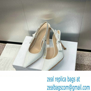 Dior heel 9.5CM J'Adior Slingback Pump IN Embroidered Cotton and White Resin Pearls 2024
