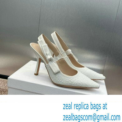 Dior heel 9.5CM J'Adior Slingback Pump IN Embroidered Cotton and White Resin Pearls 2024