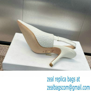 Dior heel 9.5CM J'Adior Slingback Pump IN Embroidered Cotton and White Resin Pearls 2024