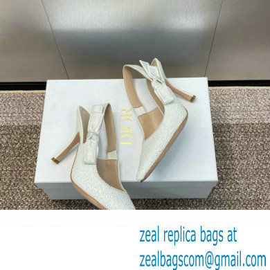 Dior heel 9.5CM J'Adior Slingback Pump IN Embroidered Cotton and White Resin Pearls 2024