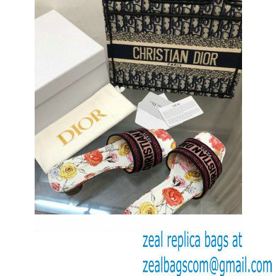 Dior white multicolor Florilegio Embroidered Cotton Dway heeled Slide 2024