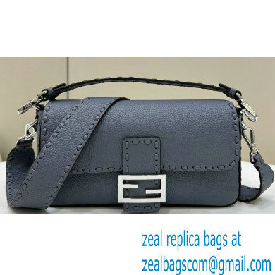 Fendi Medium Baguette Bag Gray Selleria with 612 hand-sewn topstitches 2024