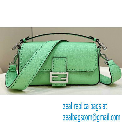 Fendi Medium Baguette Bag Green Selleria with oversize topstitching 2024