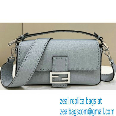 Fendi Medium Baguette Bag Light Blue Selleria with 612 hand-sewn topstitches 2024