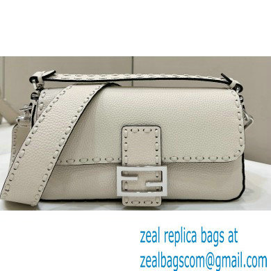 Fendi Medium Baguette Bag White Selleria with 612 hand-sewn topstitches 2024