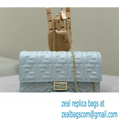 Fendi Wallet On Chain Baguette Bag in Light blue nappa leather 2024