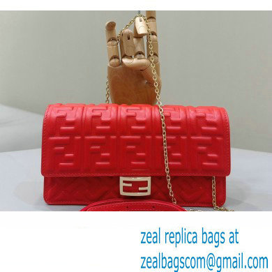 Fendi Wallet On Chain Baguette Bag in Red nappa leather 2024