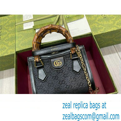 Gucci Diana mini tote bag canvas with GG crystal 707449 BLACK