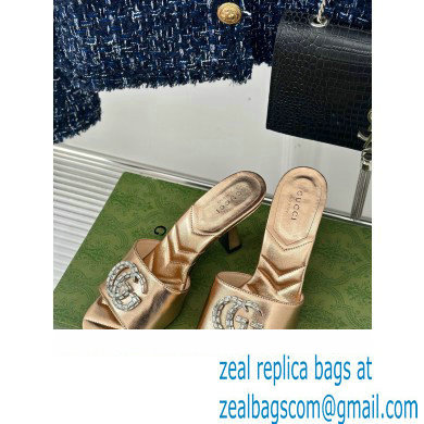 Gucci Heel 7cm Crystal Double G Slides Sandals Gold 2024