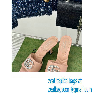 Gucci Heel 7cm Crystal Double G Slides Sandals Nude 2024