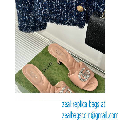 Gucci Heel 7cm Crystal Double G Slides Sandals Nude 2024