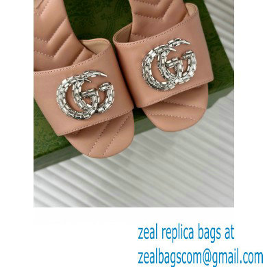 Gucci Heel 7cm Crystal Double G Slides Sandals Nude 2024