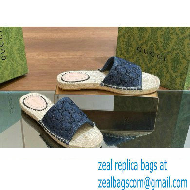Gucci Women's slide espadrille with GG crystals blue 772146 2024
