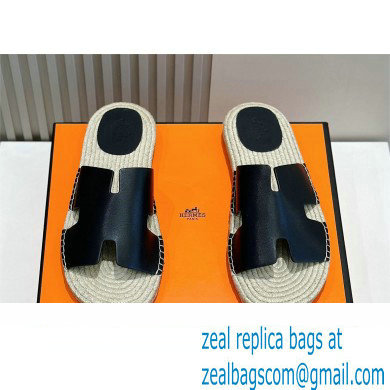 HERMES MEN'S BLACK LEATHER Antigua espadrille 2024