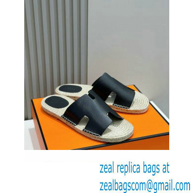 HERMES MEN'S BLACK LEATHER Antigua espadrille 2024