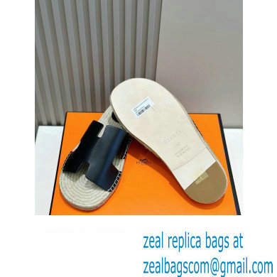 HERMES MEN'S BLACK LEATHER Antigua espadrille 2024