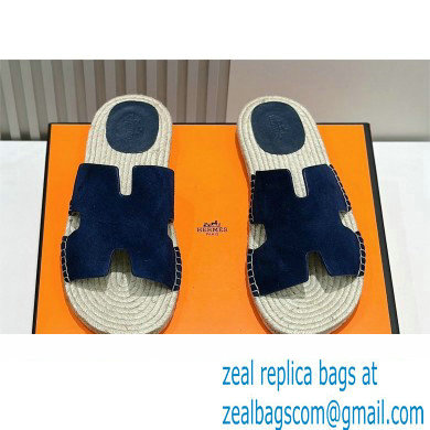 HERMES MEN'S SUEDE LEATHER Antigua espadrille NAVY BLUE 2024