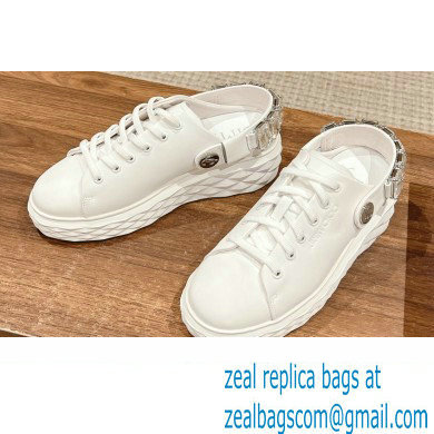 Jimmy Choo Diamond Sling White Nappa Leather Slipper Trainers with Crystal Strap 2024