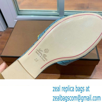 Loro Piana HEEL 8cm crocodile pattern leather summer charms mules BLUE 2024