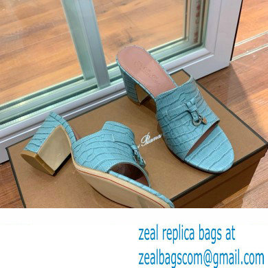 Loro Piana HEEL 8cm crocodile pattern leather summer charms mules BLUE 2024