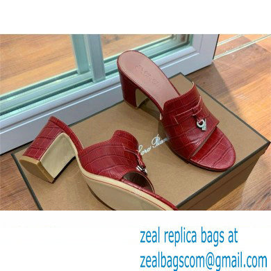Loro Piana HEEL 8cm crocodile pattern leather summer charms mules BURGUNDY 2024