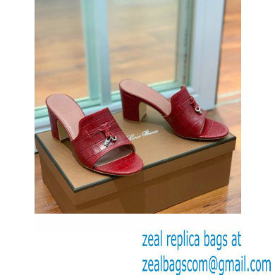 Loro Piana HEEL 8cm crocodile pattern leather summer charms mules BURGUNDY 2024