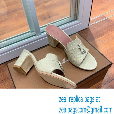 Loro Piana HEEL 8cm crocodile pattern leather summer charms mules CREAMY 2024
