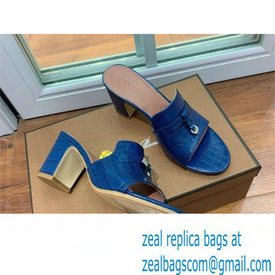 Loro Piana HEEL 8cm crocodile pattern leather summer charms mules NAVY 2024