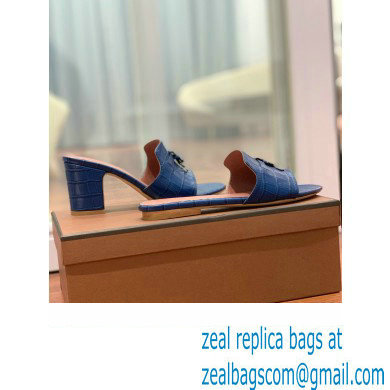 Loro Piana HEEL 8cm crocodile pattern leather summer charms mules NAVY 2024