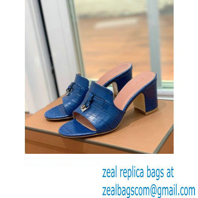 Loro Piana HEEL 8cm crocodile pattern leather summer charms mules NAVY 2024