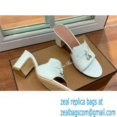 Loro Piana HEEL 8cm crocodile pattern leather summer charms mules WHITE 2024