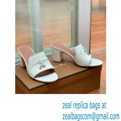 Loro Piana HEEL 8cm crocodile pattern leather summer charms mules WHITE 2024