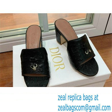Loro Piana HEEL 8cm ostrich pattern leather summer charms mules black 2024