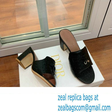 Loro Piana HEEL 8cm ostrich pattern leather summer charms mules black 2024