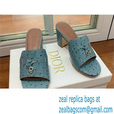 Loro Piana HEEL 8cm ostrich pattern leather summer charms mules blue 2024