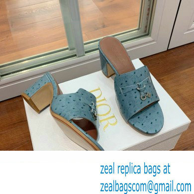 Loro Piana HEEL 8cm ostrich pattern leather summer charms mules blue 2024