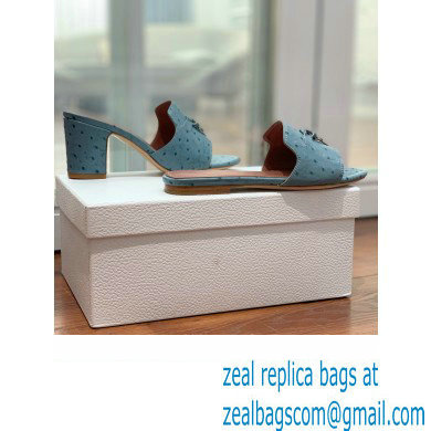 Loro Piana HEEL 8cm ostrich pattern leather summer charms mules blue 2024