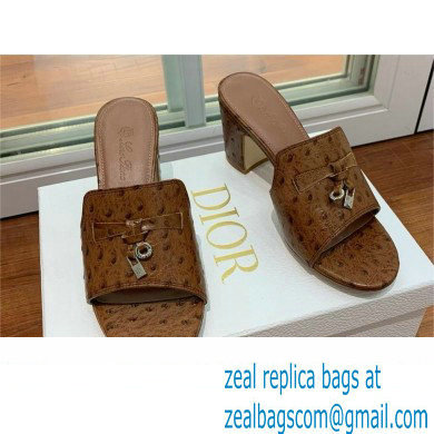 Loro Piana HEEL 8cm ostrich pattern leather summer charms mules coffee 2024