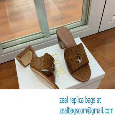 Loro Piana HEEL 8cm ostrich pattern leather summer charms mules coffee 2024